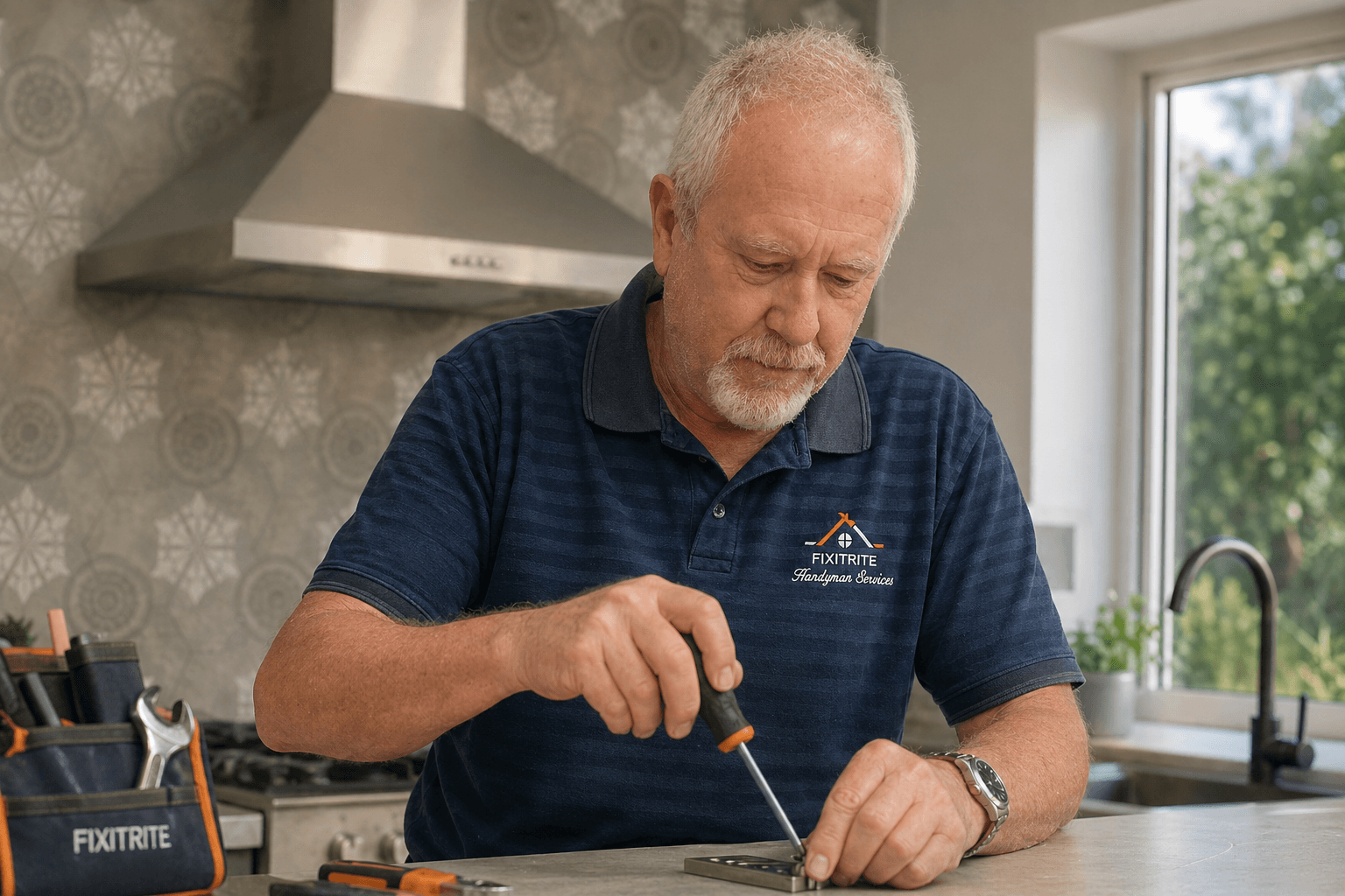 Fixitrite handyman fixing a kitchen fitting